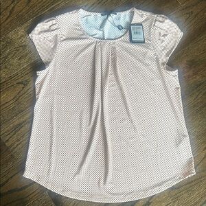 Adrianna Papell polyester blouse new with tags. Tan with black polka dots